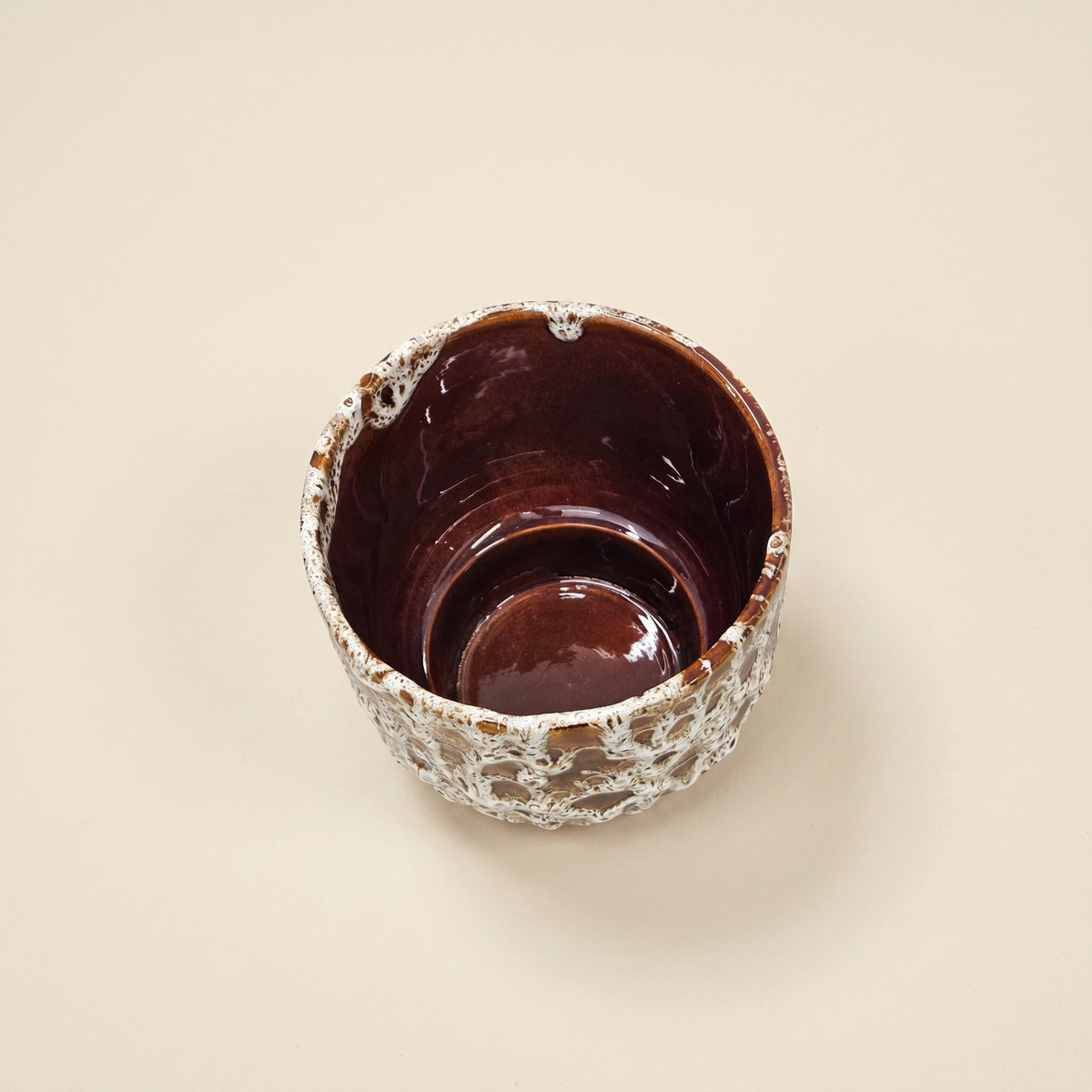 Footed Ceramic Planter | Brown Lava-Glaze Cachepot