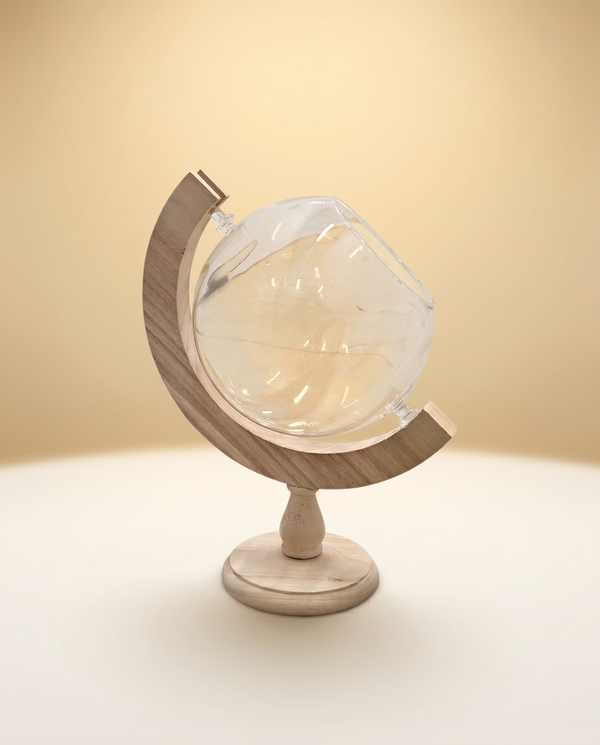 Decorative Glass Globe | Glass Orb on Turning Wood Stand