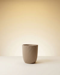Fluted Plant Pot | Soft Beige Ribbed Cachepot, 16 cm