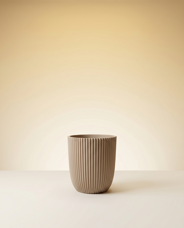 Fluted Plant Pot | Soft Beige Ribbed Cachepot, 16 cm