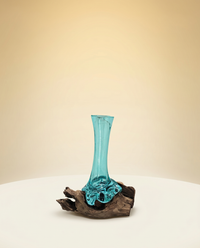Driftwood Vase | Turquoise Glass Bud Vase