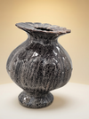 Black Ceramic Vase | Speckled Lava Glaze, Ruffled Rim