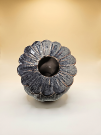 Black Ceramic Vase | Speckled Lava Glaze, Ruffled Rim