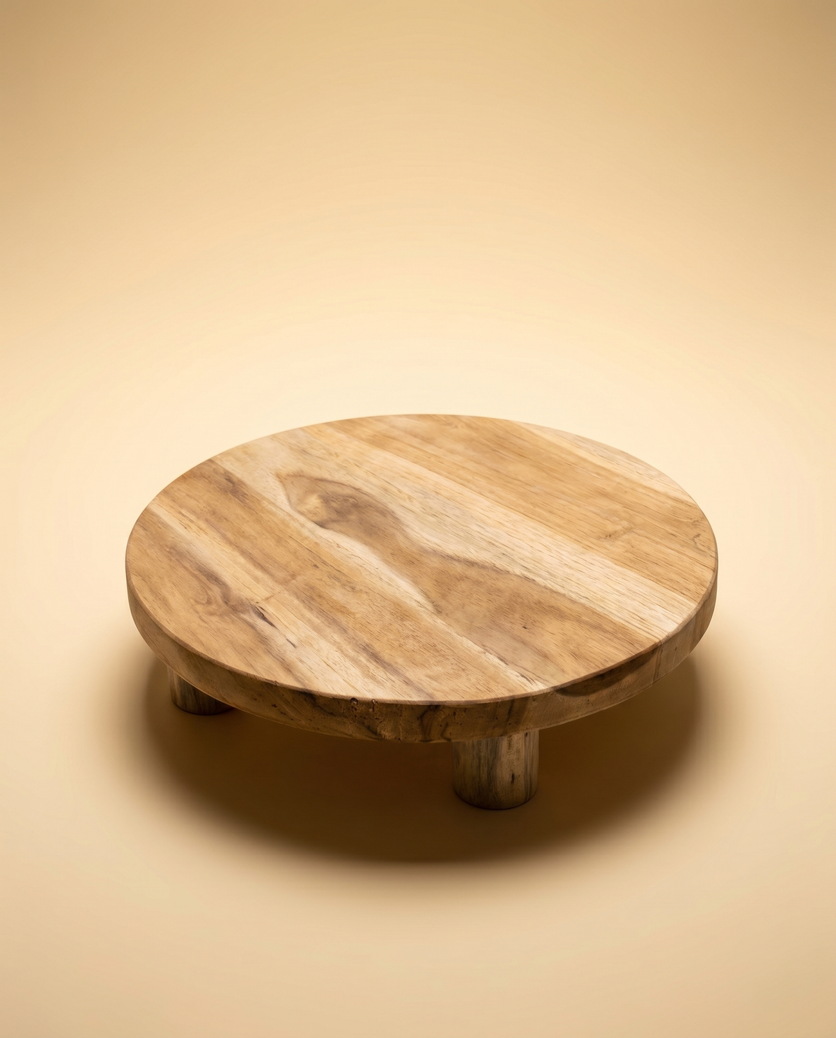 Holztablett Auf Füßen | Rundes Teak-Tablett zum Stylen, 40 cm