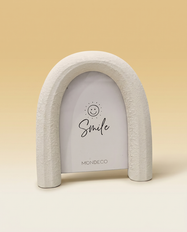 Arched Photo Frame, Cream Stone-Look Standing Frame