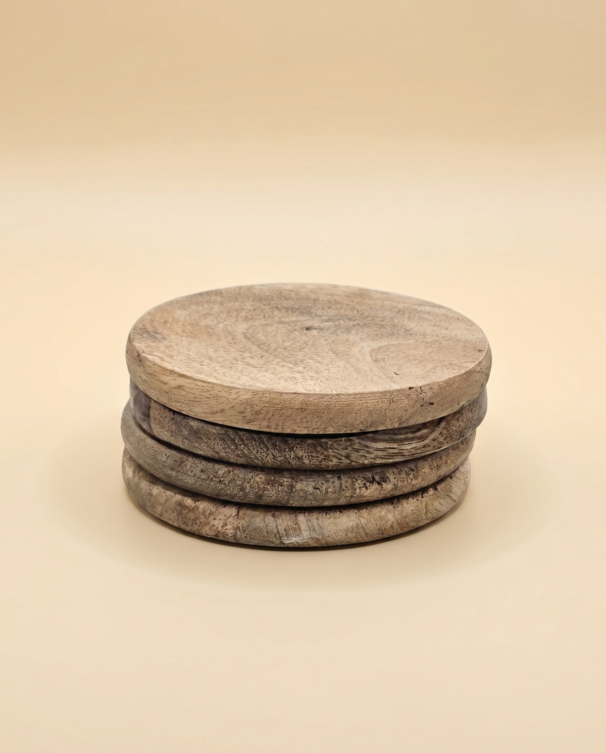 Untersetzer Holz | 4er-Set runde Untersetzer, Natur oder Nussbaum