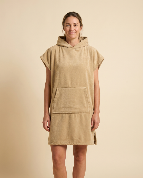 Beach Poncho | Hooded Terry Cover-Up in Sand or Taupe