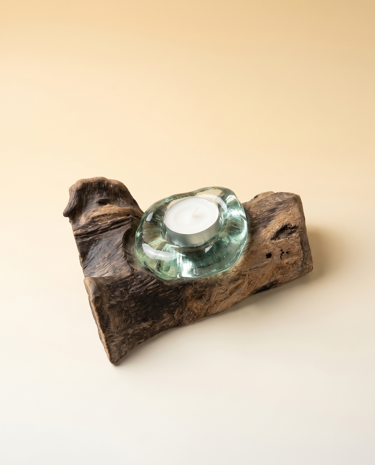 Wooden Tealight Holder on Natural Wood Base