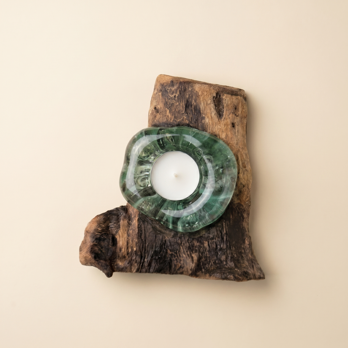Wooden Tealight Holder on Natural Wood Base