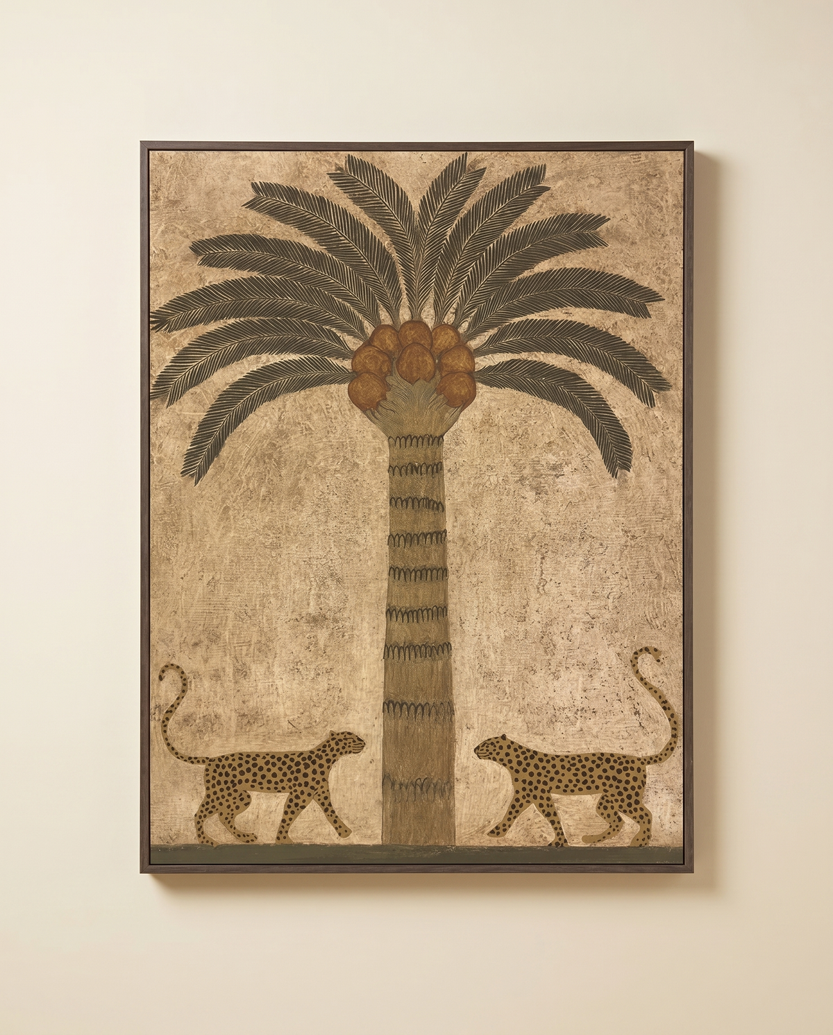 Framed Canvas Wall Art, Palm & Leopards 70x90 cm