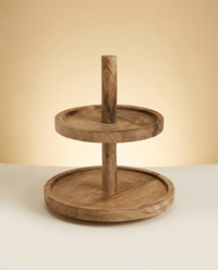 Etagère de Madera de Mango | Bandeja de 2 Pisos y Soporte para Tartas, 25 × 26 cm
